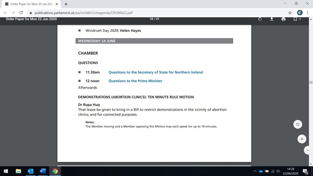 Order Paper Buffer Zones debate