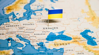 Map of Ukraine with flag