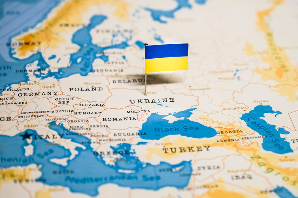 Map of Ukraine with flag