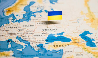 Map of Ukraine with flag