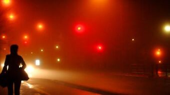 Red lights silhouette woman walking 1 4