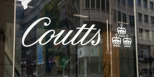 Coutts bank logo on glass