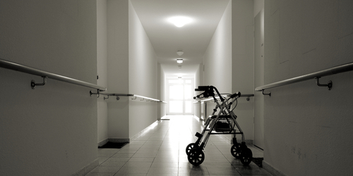 Hospital corridor walker elderly patient small