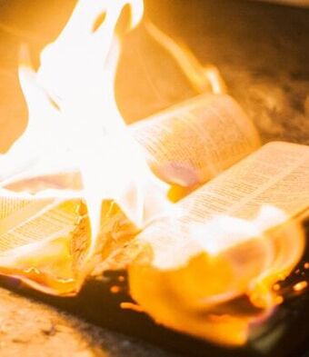 A picture of a book burning