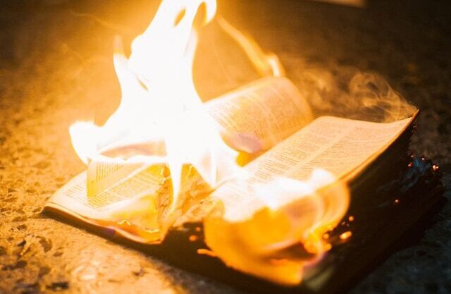 A picture of a book burning