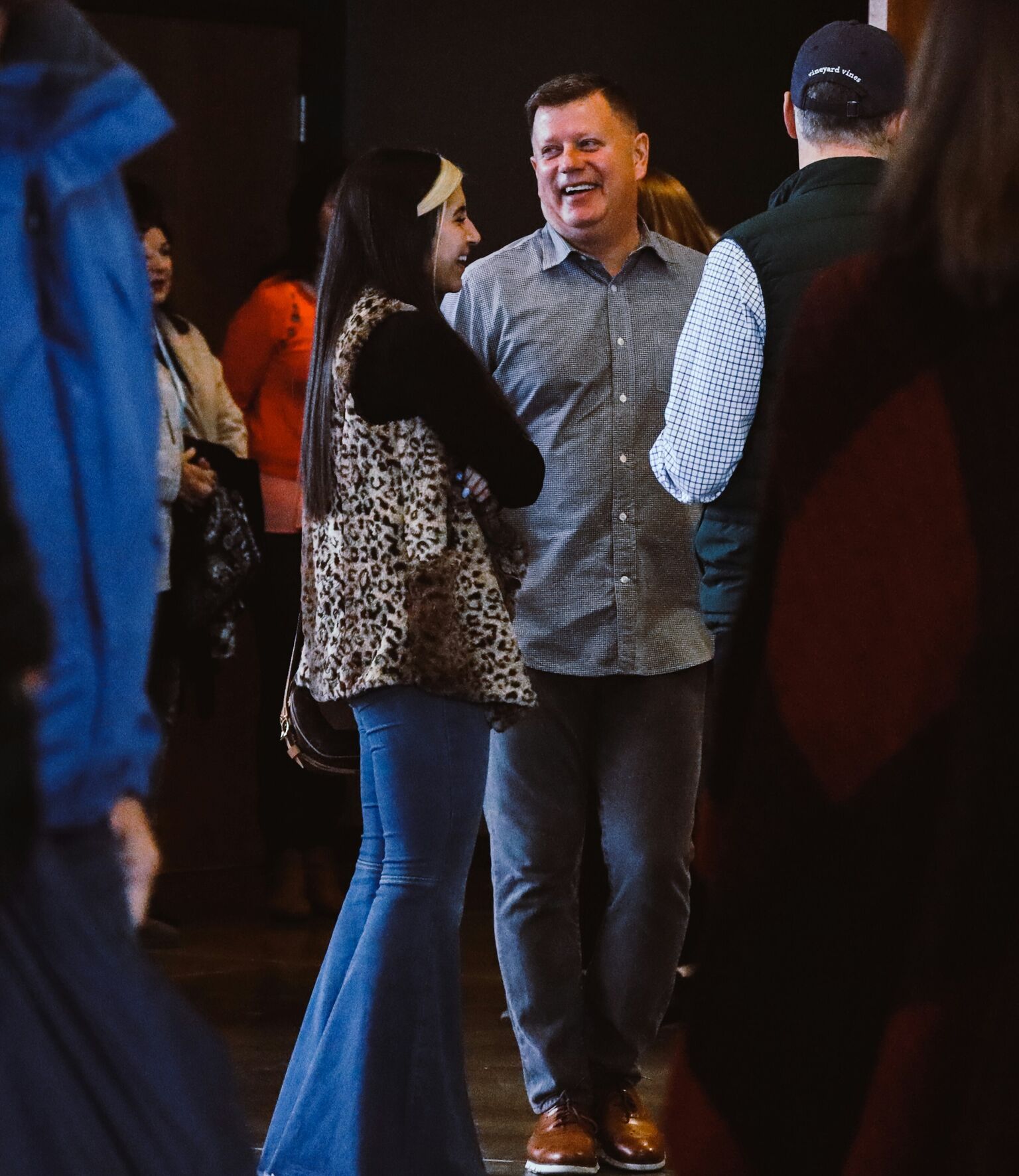 People stood around talking