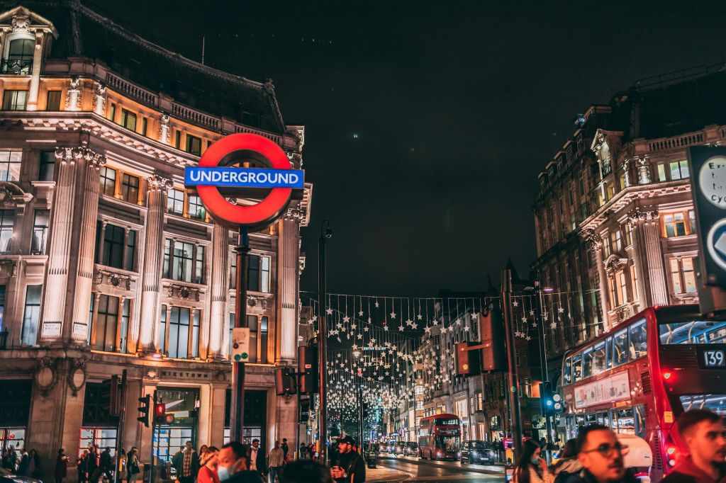 Oxford street circus night Christmas lights